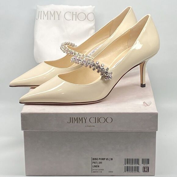 Jimmy Choo Bing Patent Crystal-Strap Pumps size 38 - Picture 14 of 16